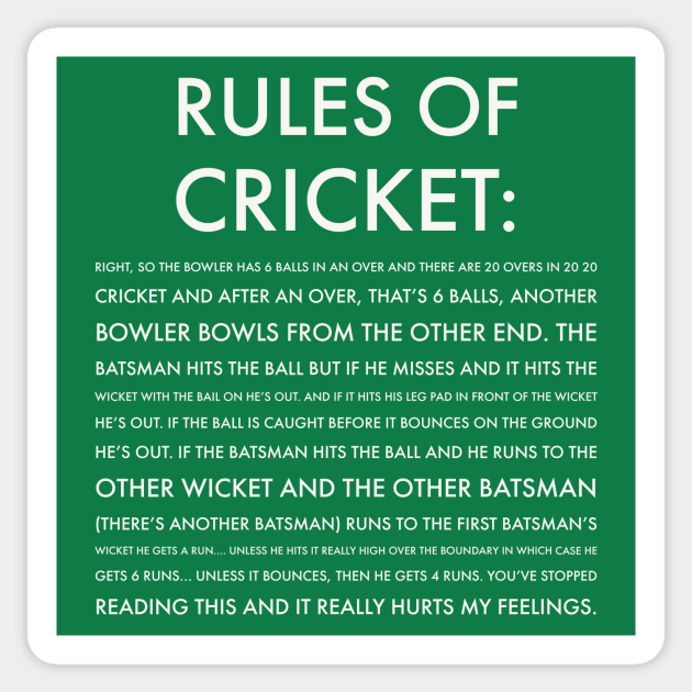 Rules Of Cricket Funny Cricket Rules Sticker Teepublic